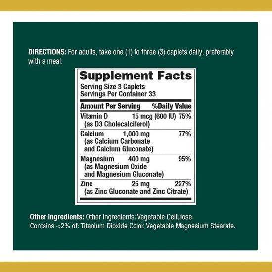 Nature's Bounty Calcium Magnesium Zinc, 100 Ct