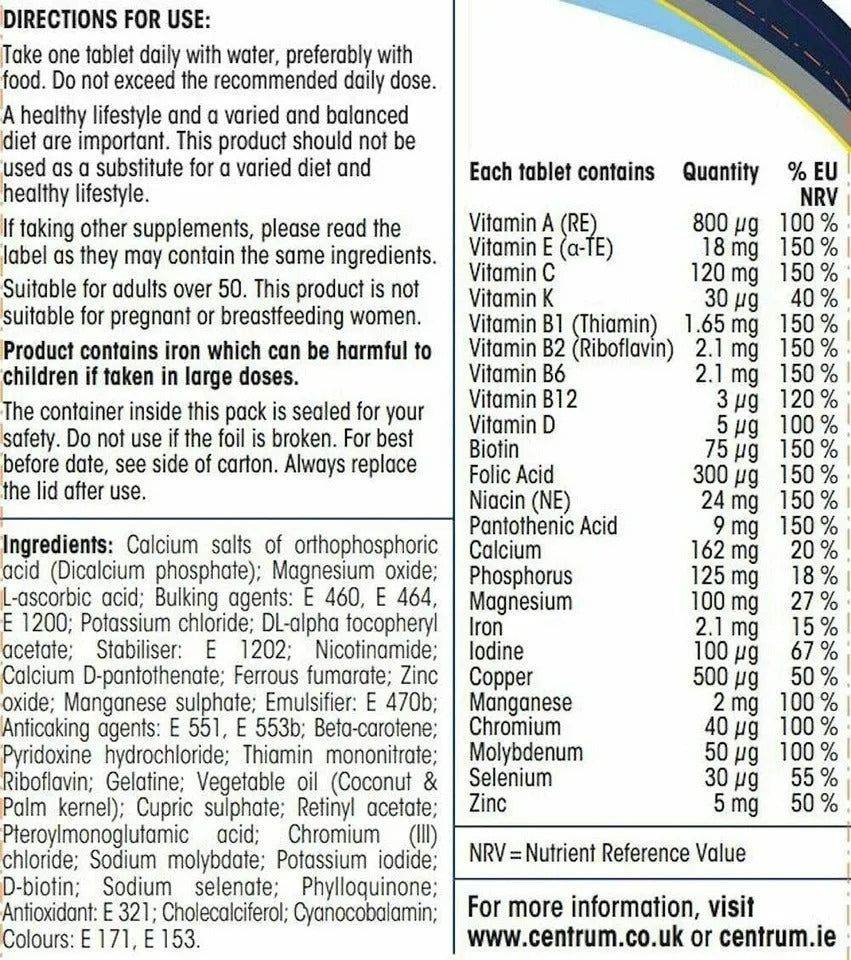 Centrum Advance 50+ 100ct UK Imported