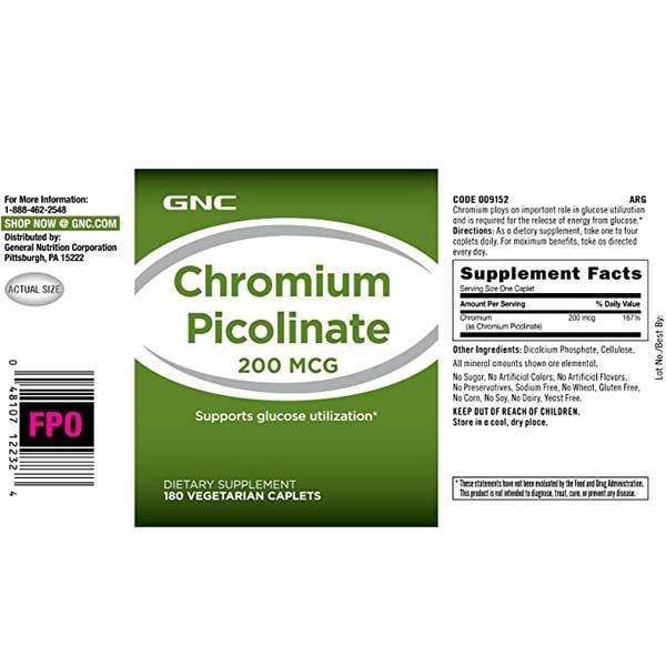 GNC Chromium Picolinate 200mcg – 90 Tablets