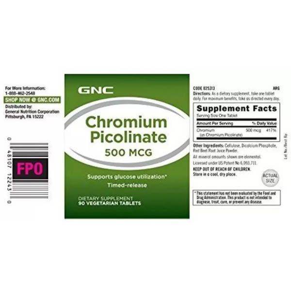 GNC Chromium Picolinate 500mcg 90 Tablets