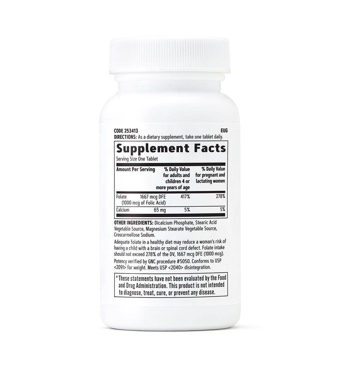 GNC Folic Acid 1000mcg (100 Tablets)