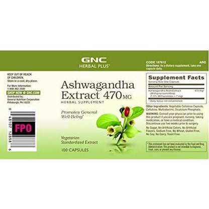 GNC Herbal Plus Ashwagandha Extract 470 MG
