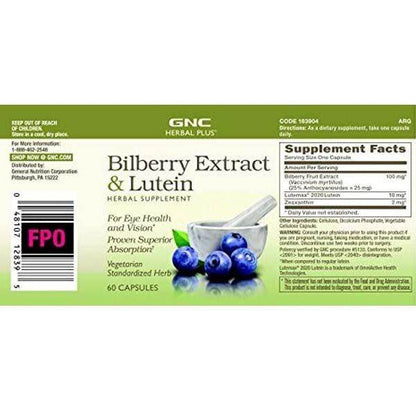 GNC Herbal Plus Bilberry Extract & Lutein 60 Capsules