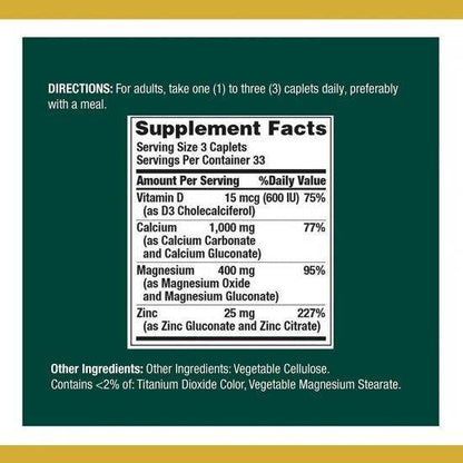 Nature's Bounty Calcium Magnesium Zinc, 100 Ct